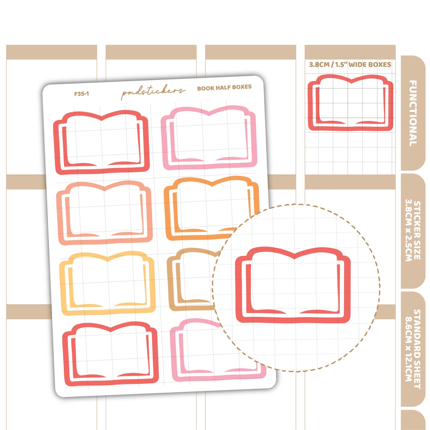 Book Half Box Stickers | Functional Planner Stickers | F35