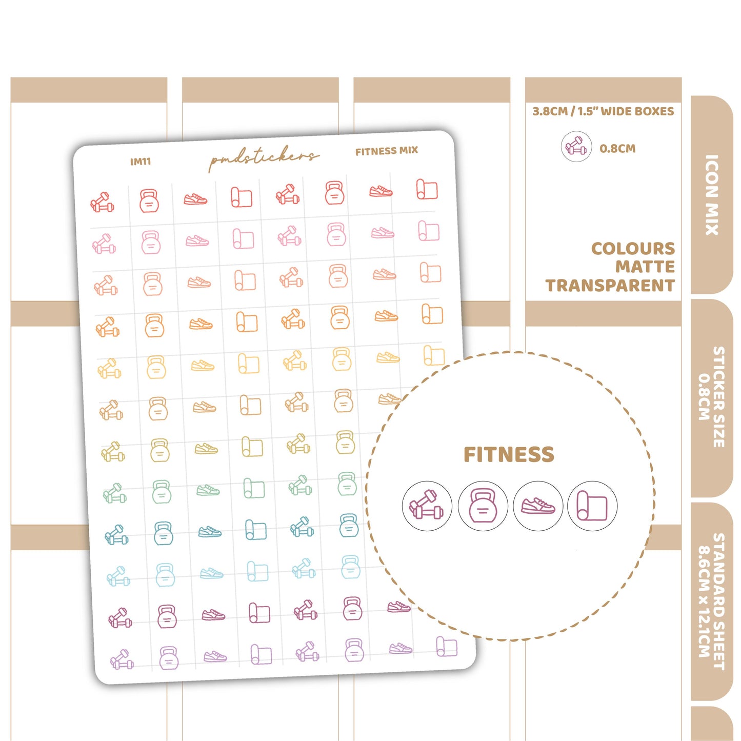 Fitness Mix Icon Dot Stickers | Planner Stickers | IM11