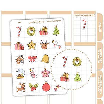 Christmas Pastel Stickers | Drawn Planner Stickers | D69