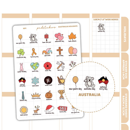 Australia Holiday Stickers | Holiday Planner Stickers | H01