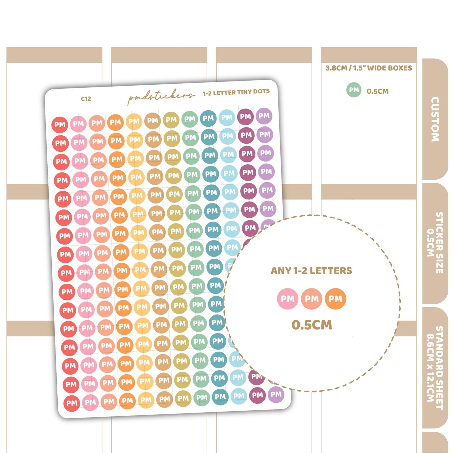 Custom 1-2 Letter Tiny Dot Stickers | Custom Planner Stickers | C12