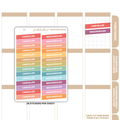 Cancelled/Rescheduled Stickers | Functional Planner Stickers | F13
