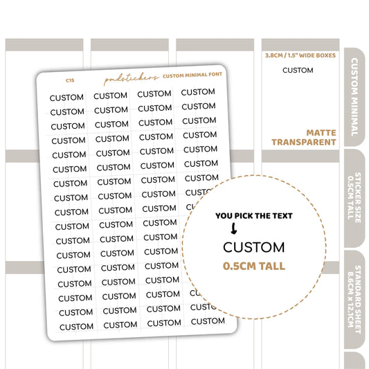 Custom Minimal Font Word Stickers | Custom Minimal Planner Stickers | C15