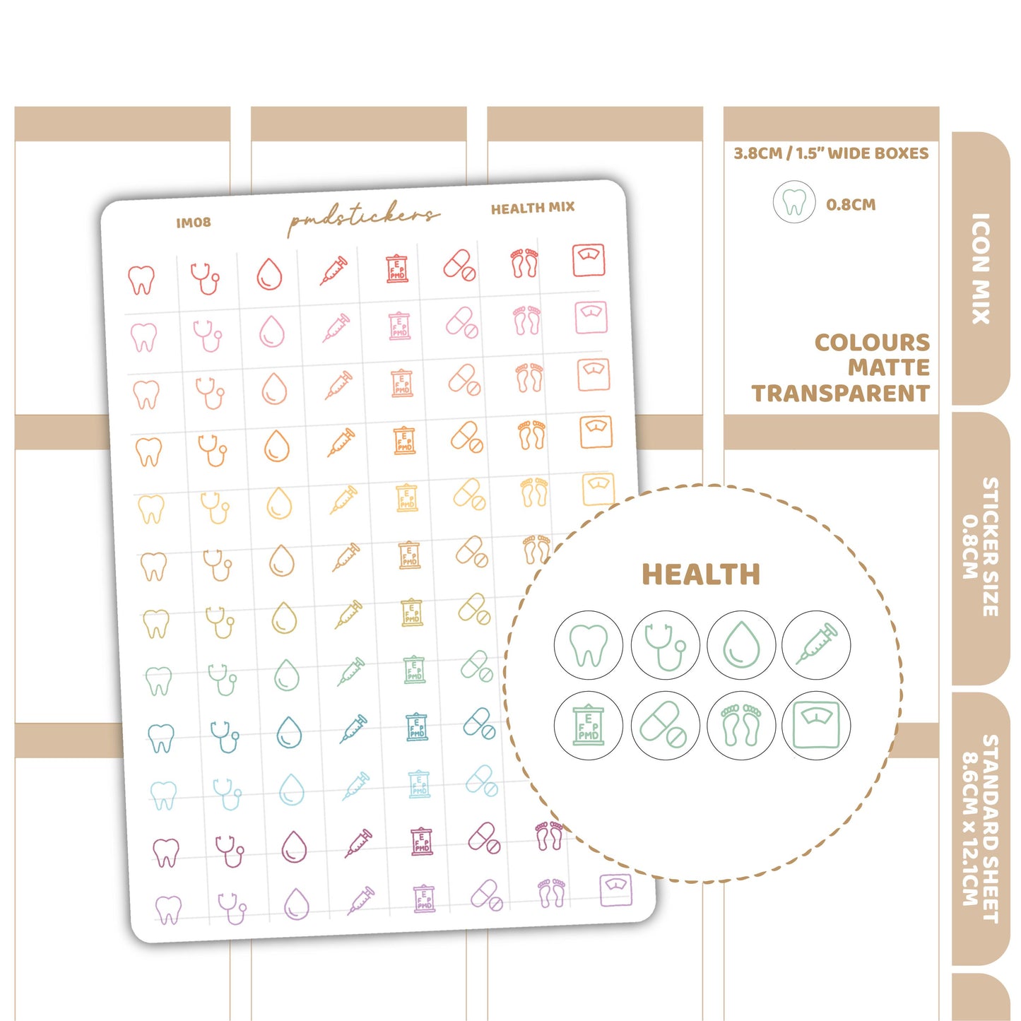 Health Mix Icon Dot Stickers | Planner Stickers | IM08