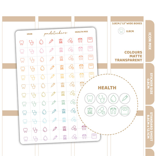Health Mix Icon Dot Stickers | Planner Stickers | IM08