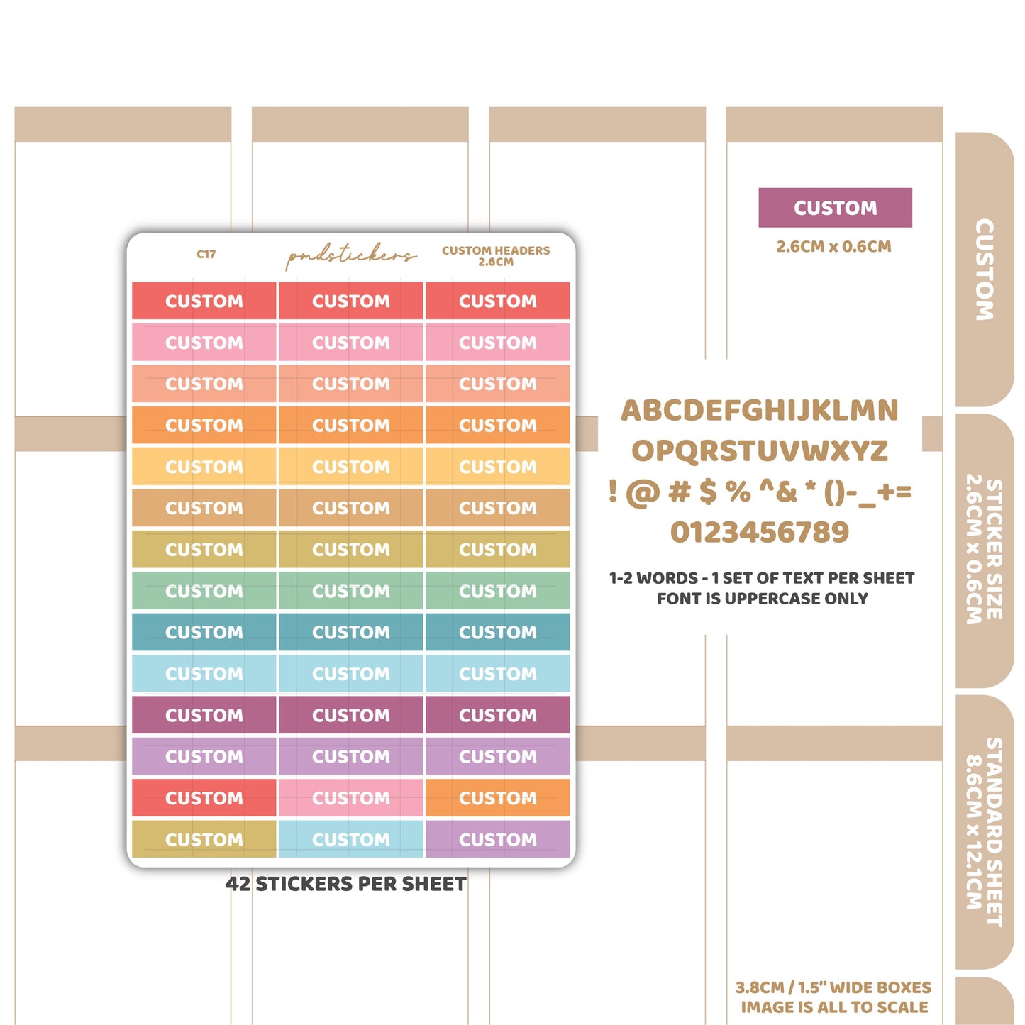 Custom 2.6cm Header Stickers | Custom Planner Stickers | C17