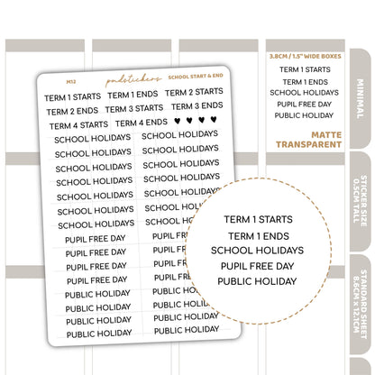School Start & End Minimal Font Stickers | Minimal Planner Stickers | M12