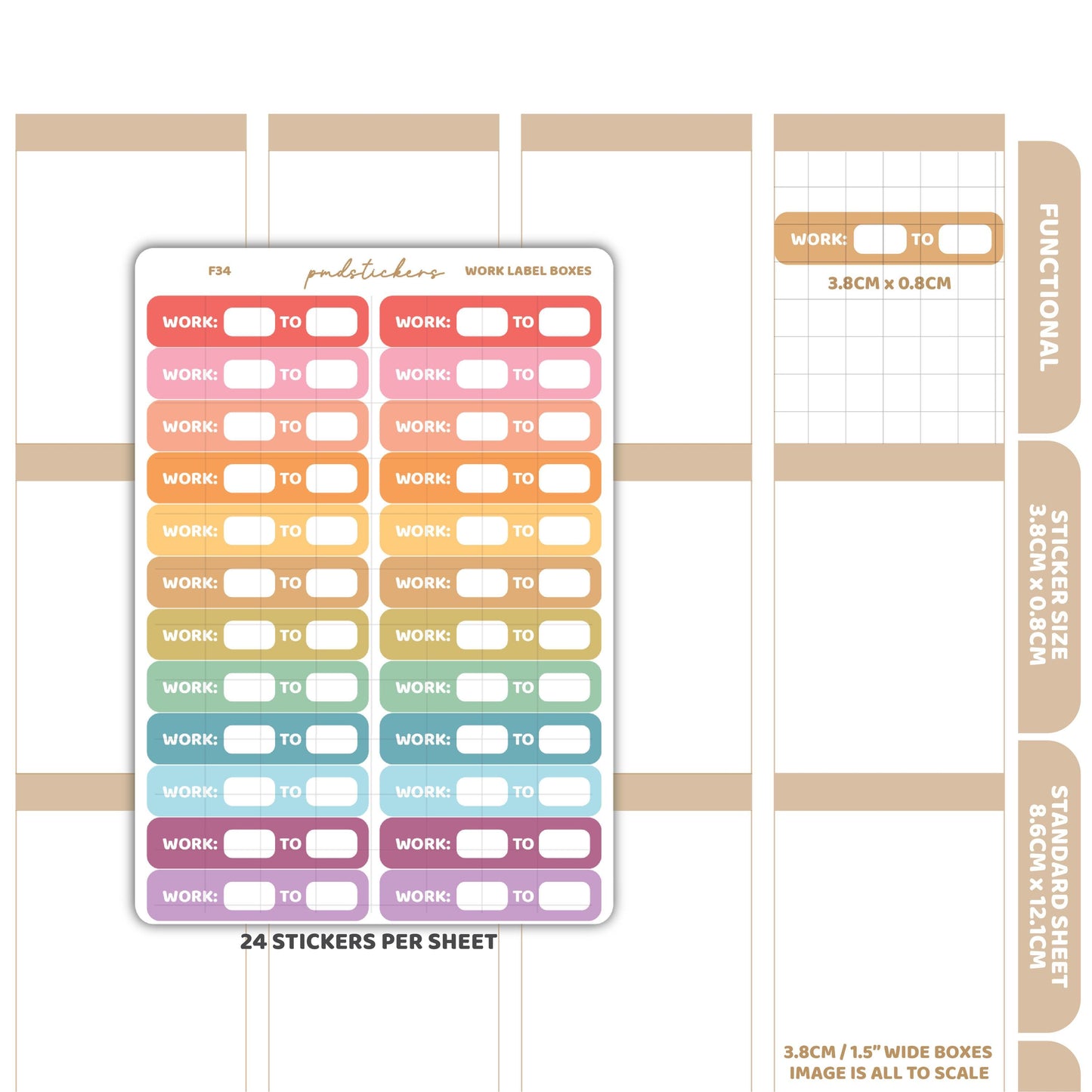 Work Label Box Stickers | Functional Planner Stickers | F34 – PMD Stickers