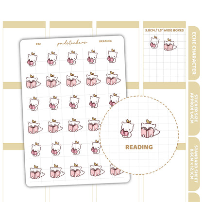 Reading Stickers | Eche Character Planner Stickers | E32
