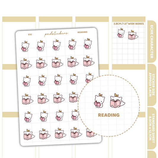 Reading Stickers | Eche Character Planner Stickers | E32