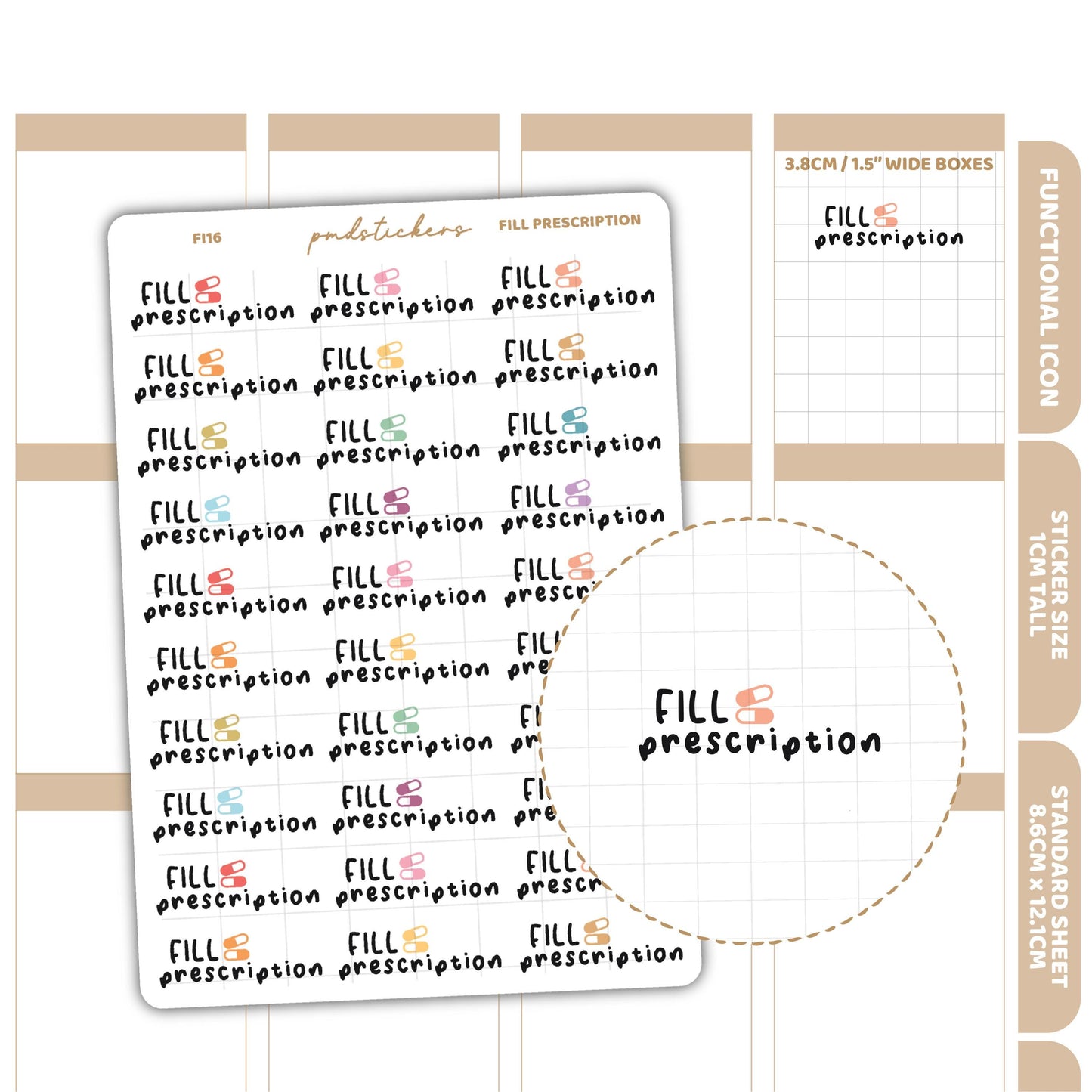 Fill Prescription Stickers | Functional Icon Planner Stickers | FI16