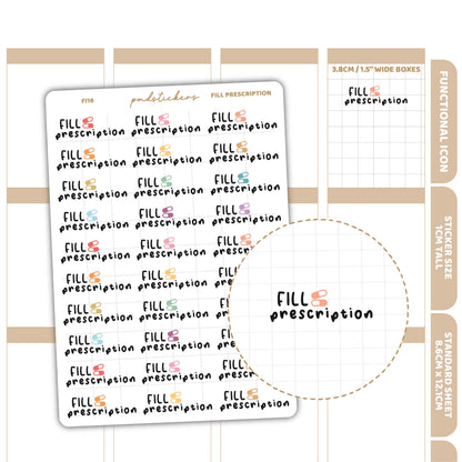 Fill Prescription Stickers | Functional Icon Planner Stickers | FI16