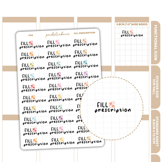 Fill Prescription Stickers | Functional Icon Planner Stickers | FI16