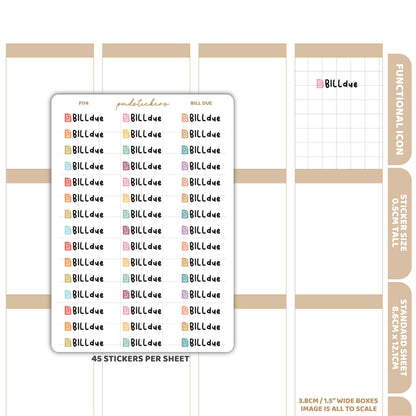 Bill Due Stickers | Functional Icon Planner Stickers | FI14