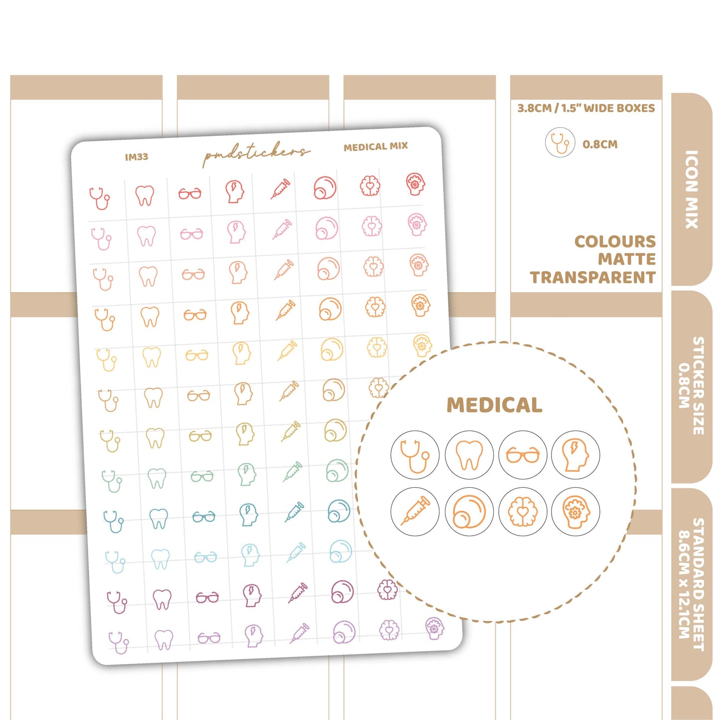 Medical Mix Icon Dot Stickers | Planner Stickers | IM33