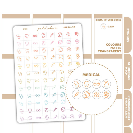 Medical Mix Icon Dot Stickers | Planner Stickers | IM33