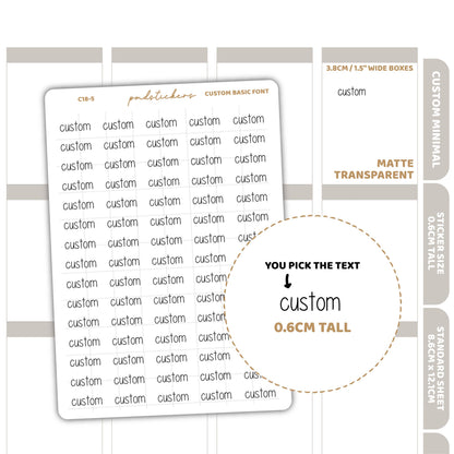 Custom Basic Font Word Stickers | Custom Minimal Planner Stickers | C18