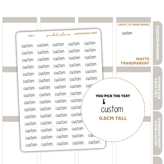 Custom Basic Font Word Stickers | Custom Minimal Planner Stickers | C18