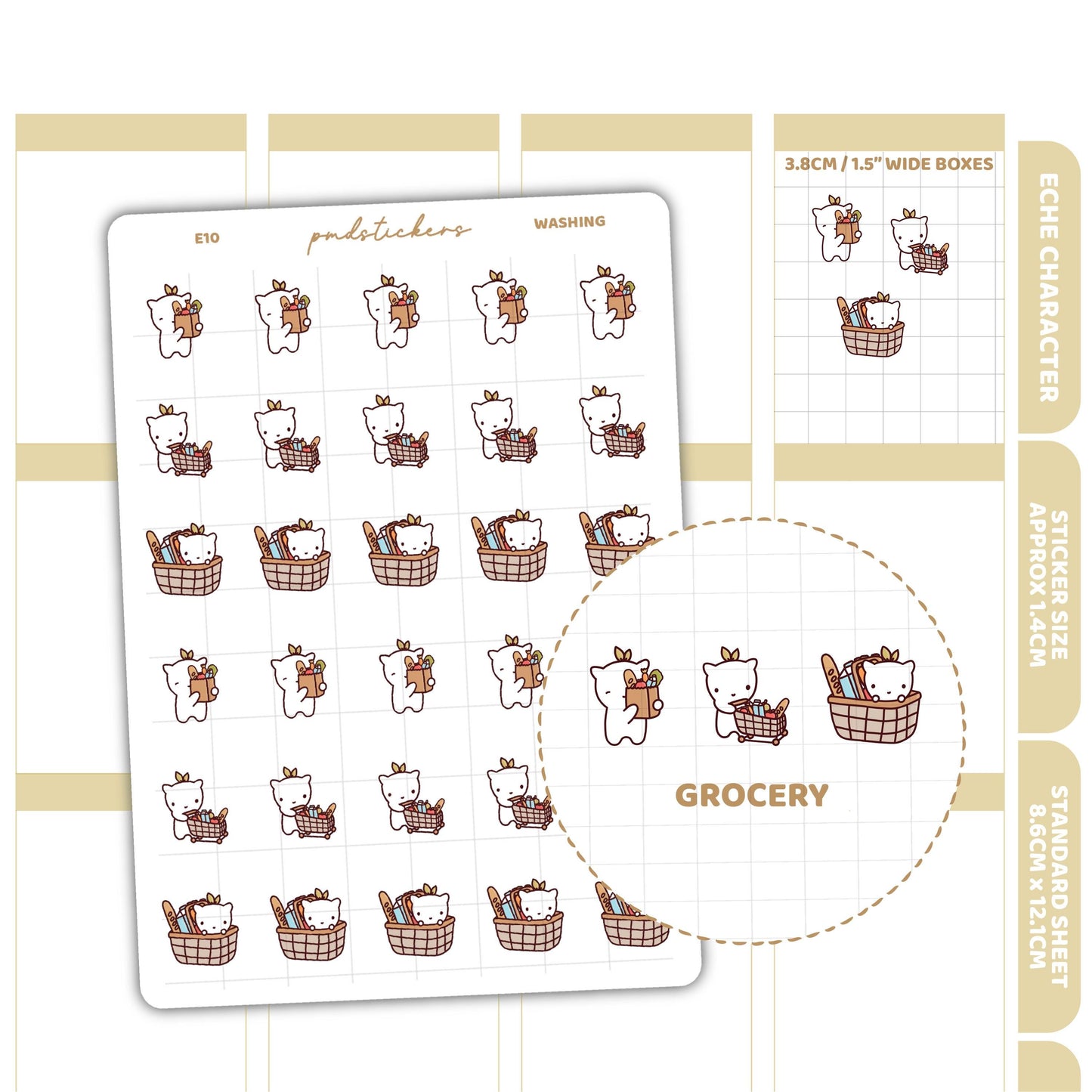 Grocery Stickers | Eche Character Stickers | Planner Stickers | E10