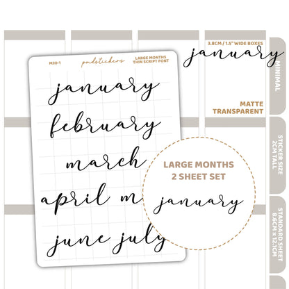 Large Months Thin Script Stickers | Minimalist Planner Stickers | M30(2)