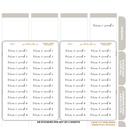 School Term Thin Script Stickers | Minimalist Planner Stickers | M14(2)