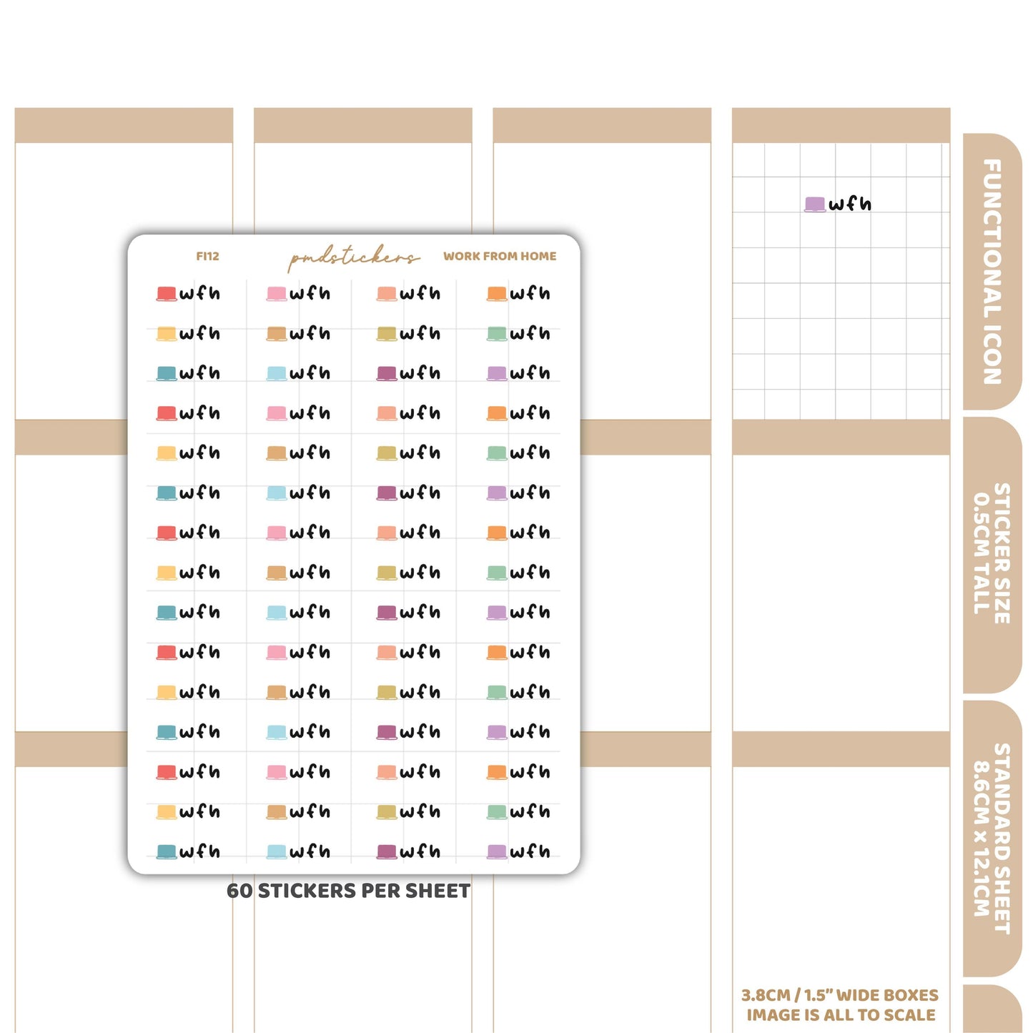 Work From Home Stickers | Functional Icon Planner Stickers | FI12