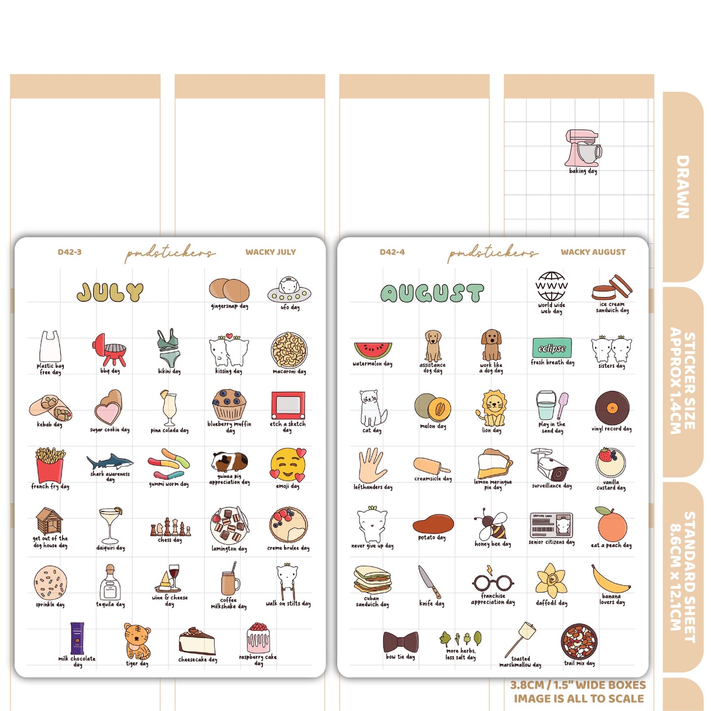 Wacky May, June, July & August Stickers | Drawn Planner Stickers | D42(4)