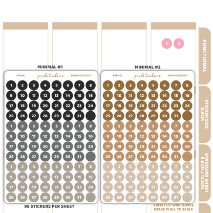 Coloured Sets Mini Date (1-31) Dot Stickers | Functional Planner Stickers | F46
