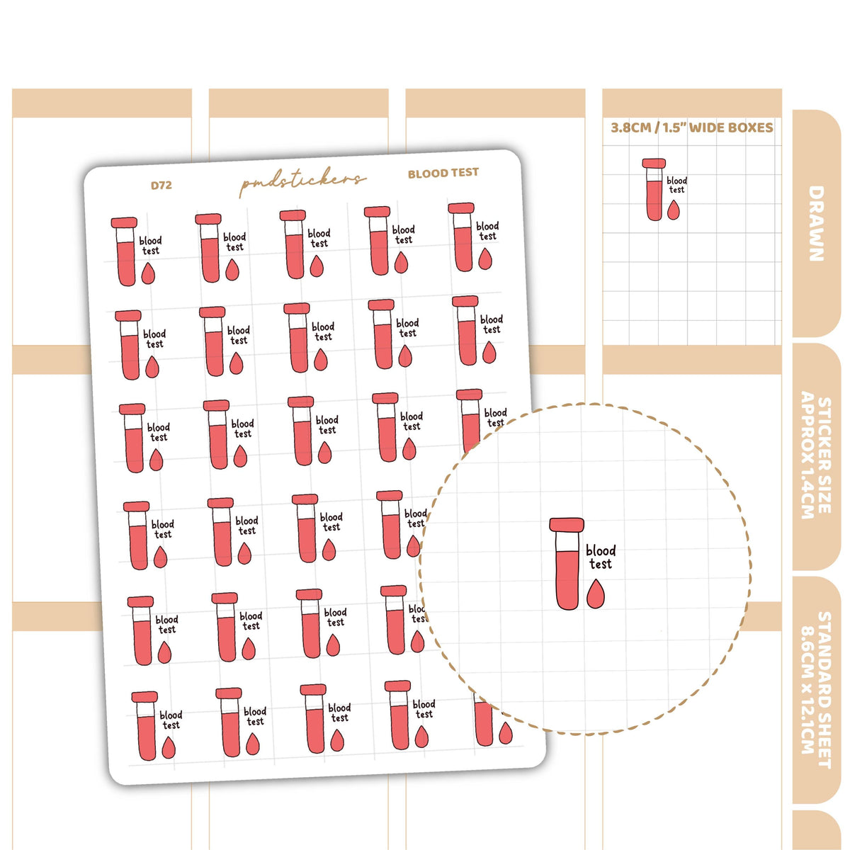 Stickers On R Test Blood Test Stickers | Drawn Planner Stickers | D72 – PMD Stickers