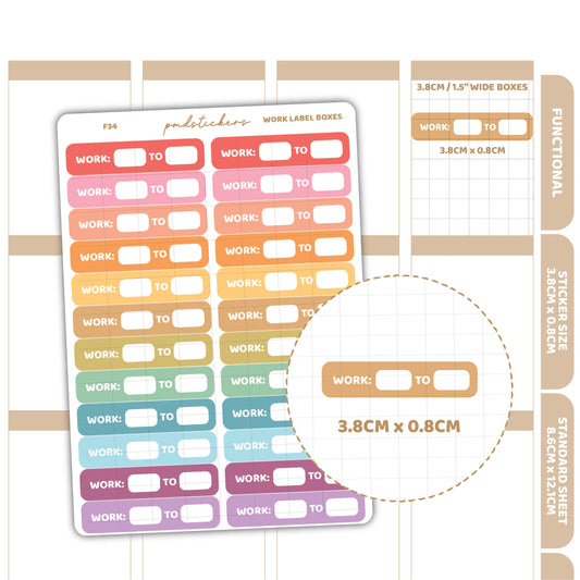 Work Label Box Stickers | Functional Planner Stickers | F34