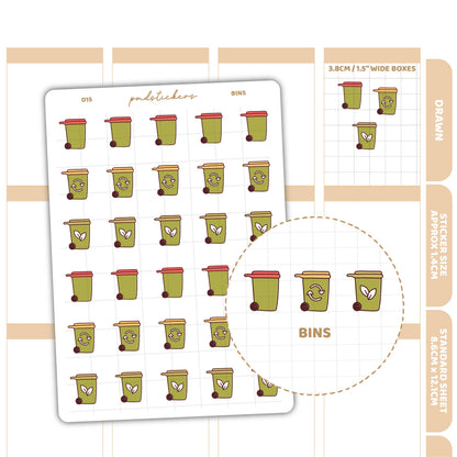 Bins Stickers | Drawn Planner Stickers | D15