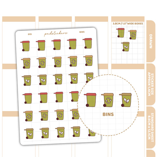 Bins Stickers | Drawn Planner Stickers | D15