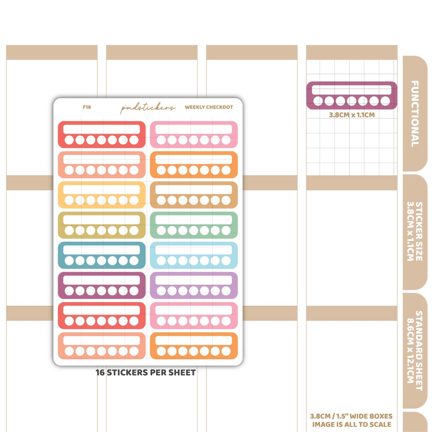 Weekly Checkdot Box Stickers | Functional Planner Stickers | F16
