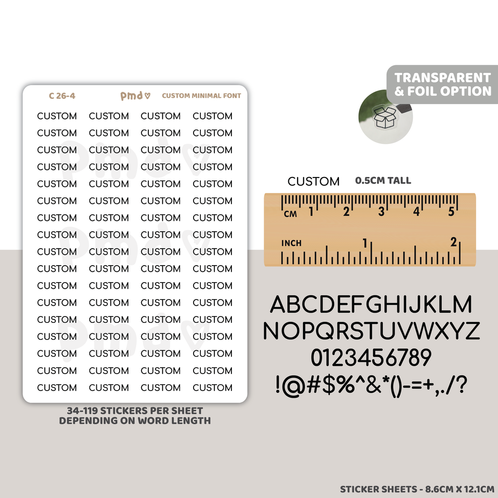 Custom Minimal Font Word Stickers | Minimalist | C26