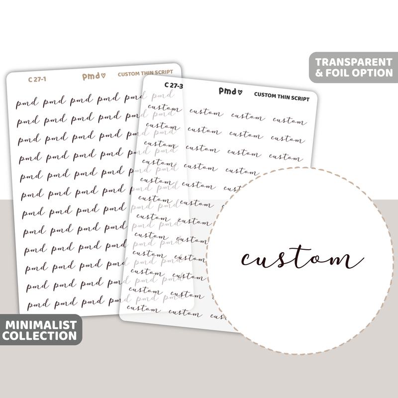 Custom Thin Script Word Stickers | Minimalist | C27