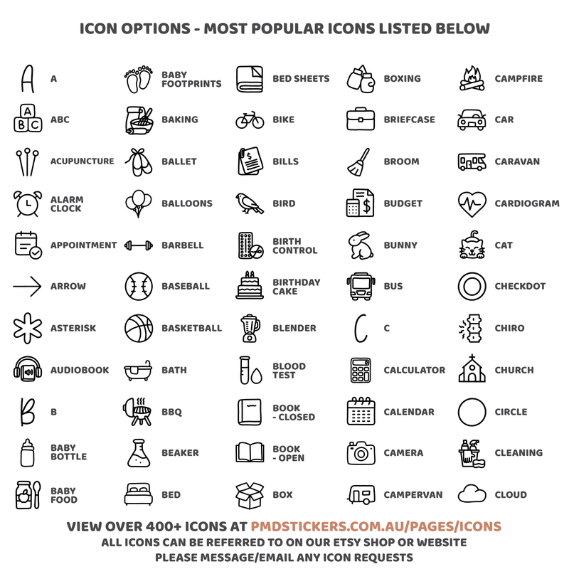 Custom Micro Outline Icon Dot Stickers | Any 2, 4, 6 or 12 Icons per sheet | Minimalist | C39