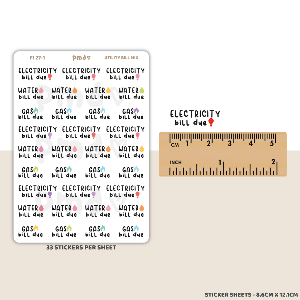 Utility Bill Due - Electricity, Water, Gas Stickers | FI27