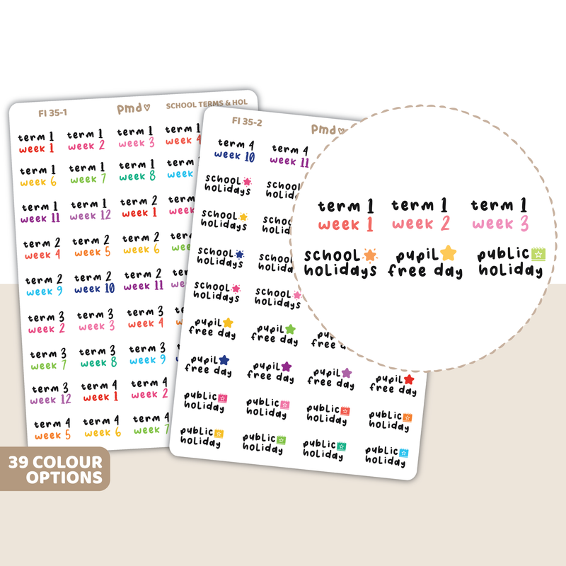 School Term Weeks & Holiday Stickers | FI35(2)