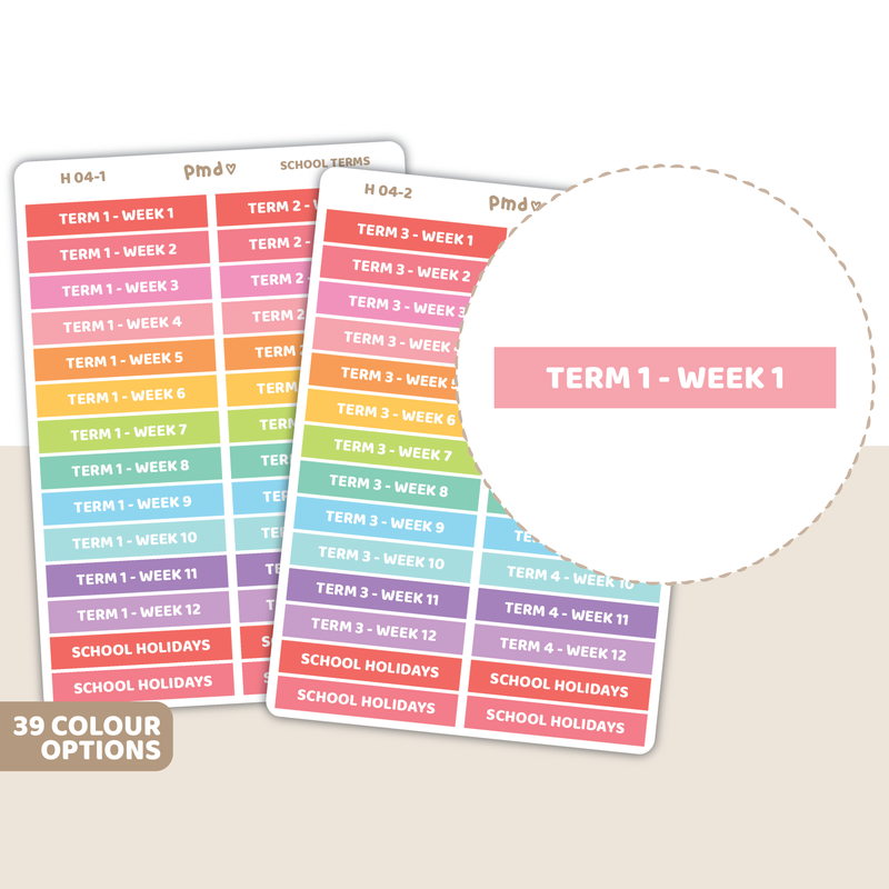School Term Header Stickers | Term 1 to 4 - Week 1 to 12 | H04 (2)