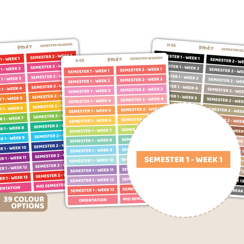 Semester Header Stickers | Semester 1 to 2 - Week 1 to 13 | H05