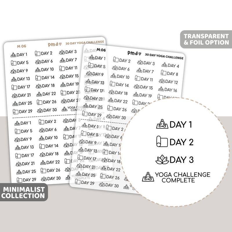 30 Day Yoga Challenge Minimal Font Stickers
