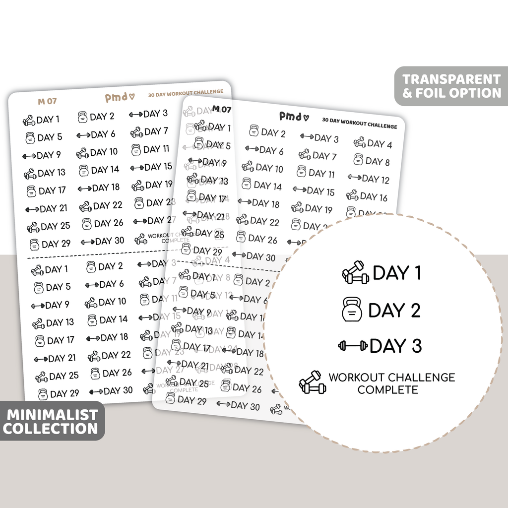 30 Day Workout Challenge Minimal Font Stickers
