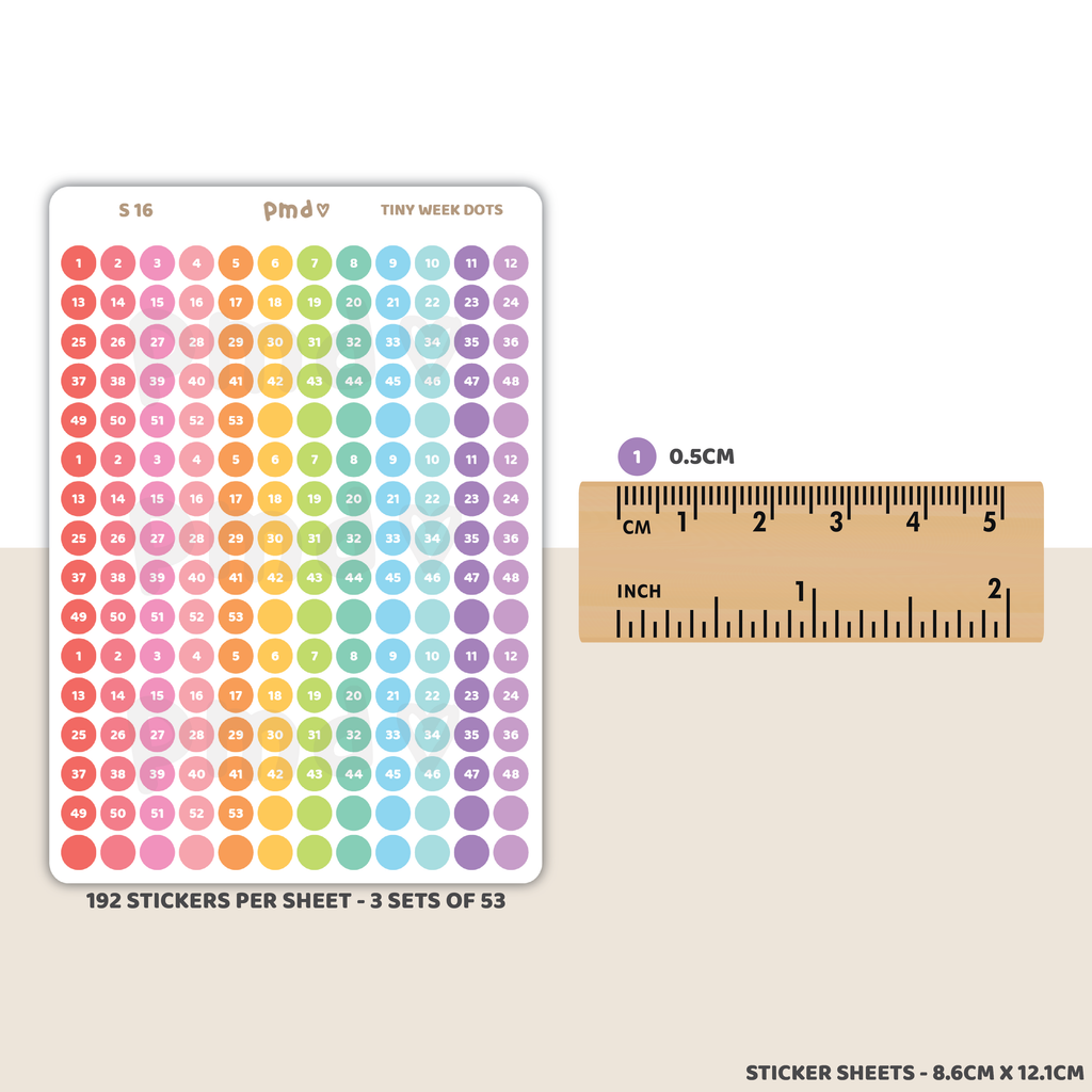 Tiny Week Dot Stickers | 1 -53 Dots | S16