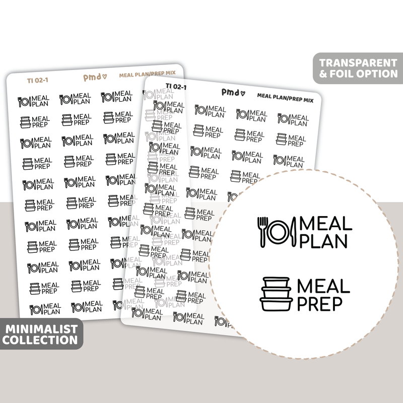 Meal Plan & Meal Prep Text/Icon Stickers | Minimalist | TI02