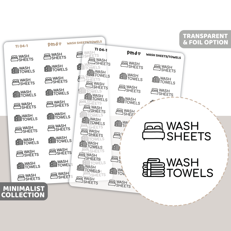 Wash Sheets & Towels Text/Icon Stickers | Minimalist | TI04
