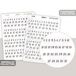 Date (1-31) Thin Script Number Stickers | Minimalist | TS09