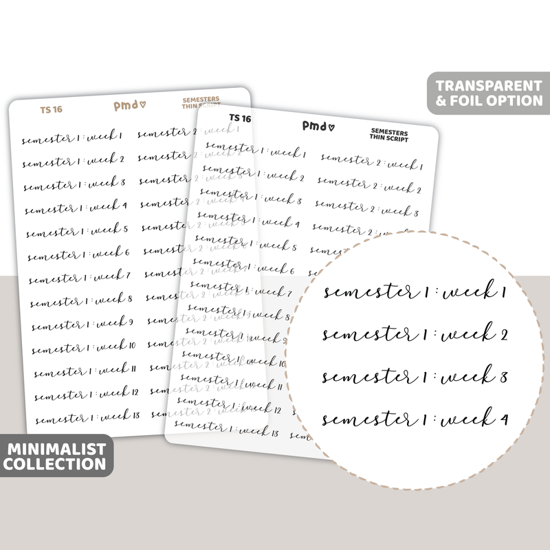 Semesters Thin Script Word Stickers | Minimalist | TS16